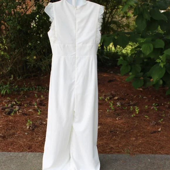 Francesca's Mi Ami Women's White Sleeveless Lace Bodice Jumpsuit Romper Medium - Picture 10 of 15